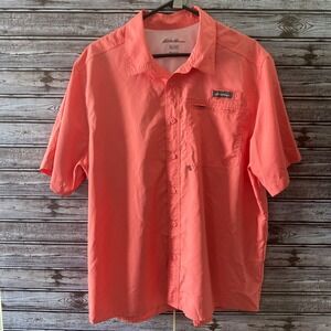 Eddie‎ Bauer Men's Short-Sleeved Button-Down Shirt Size XL Coral Vented Logo
